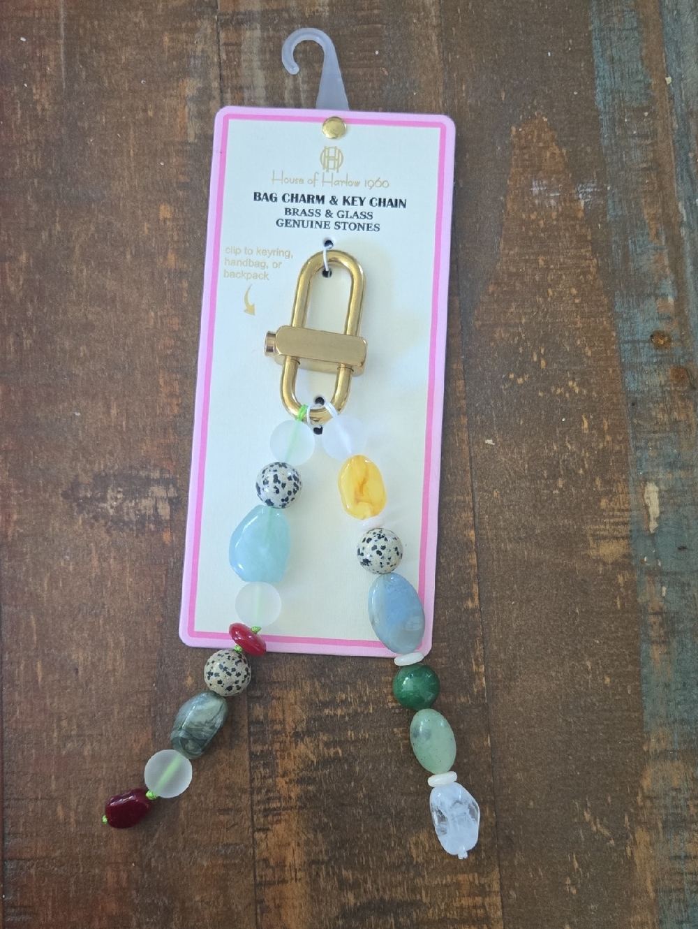 House of Harlow 1960 Multicolor Beaded Key & Bag Charm with Gold Hardware